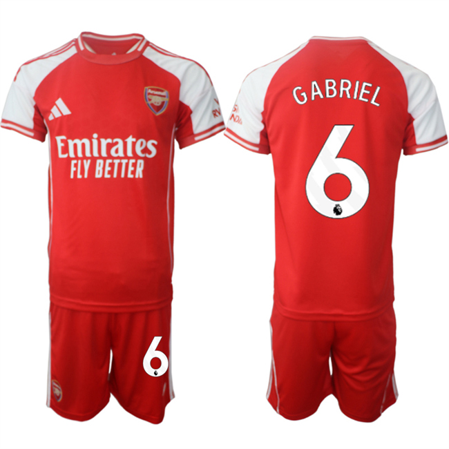 Men's Arsenal F.C #6 Gabriel Red 2025 Home Soccer Jersey Suit